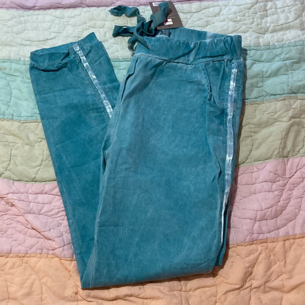 Teal Joggers with Side Stripes